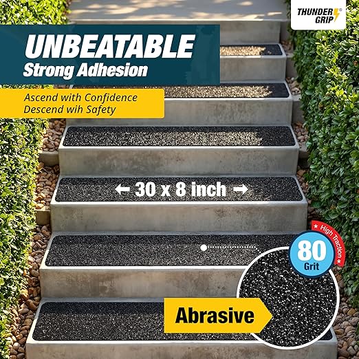Outdoor Stair Treads Non-Slip 30" x 8" 12-Pack Waterproof 80-Grit Grip Tape