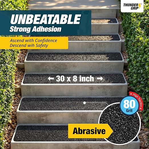 Outdoor Stair Treads Non-Slip 30" x 8" 8-Pack Waterproof 80-Grit Grip Tape