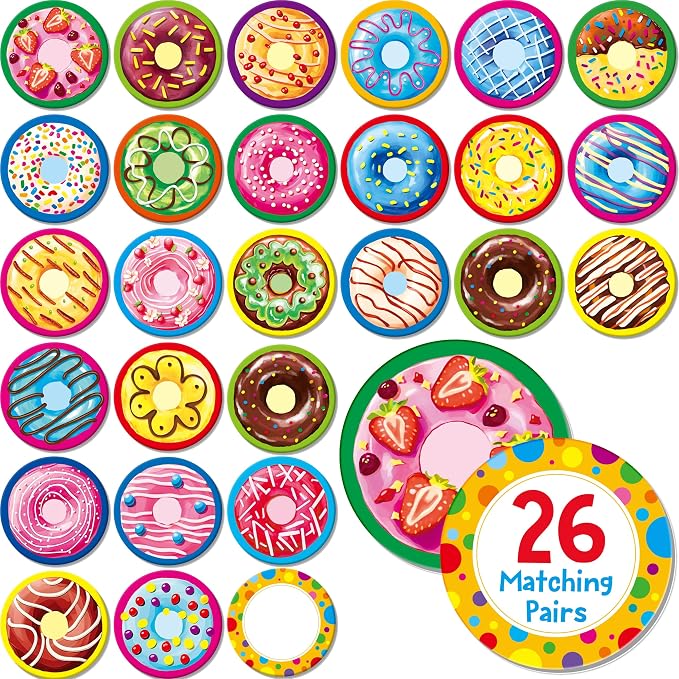 Hebayy 52 PCS Donut Matching Game, 26 Designs Dessert Cards Engaging Food Memory Game, Educational Learning Toys for Preschool 4 5 6 Years Old