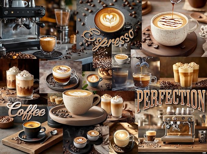 Adult Jigsaw Puzzle 1000 Piece Coffee Latte | Mocha Medley collage design featuring espresso and latte art. — Great for game nights on a table, puzzleboard, or floor.