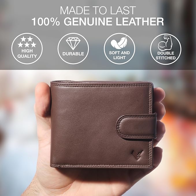 Soft Leather Wallet for Men, Genuine Bifold with Zipper Coin Pocket | Holds Bills, Credit Cards, Coins – RFID Blocking – Stylish, Durable & Practical Leather Wallet for Men