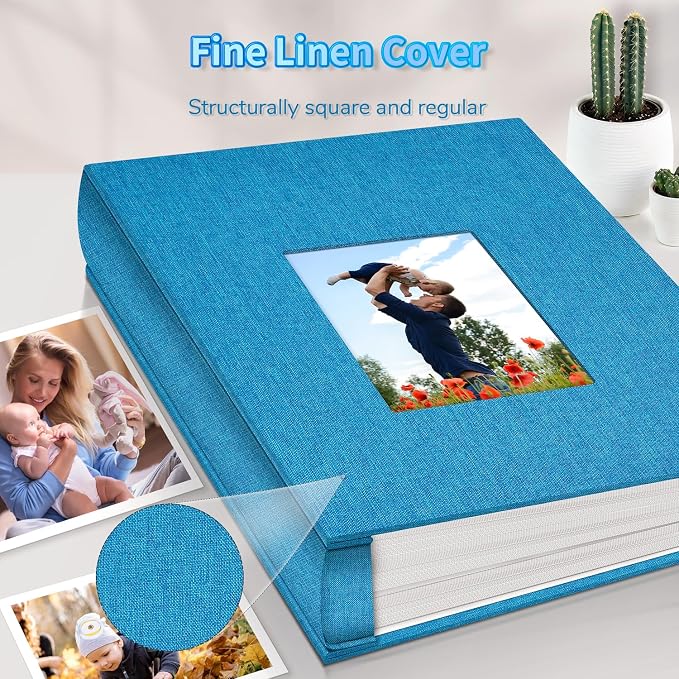Artfeel Photo Album 4x6 with 1000 Pockets,Slip-in Picture Albums,Linen Cover Memory Book with Front Window,White Page Vertical Photo Book for Wedding,Family,Anniversare,Baby,Vacation