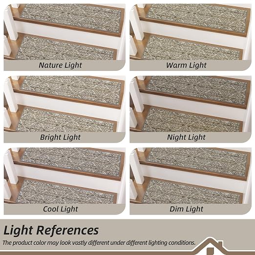 BEQHAUSE Stair Treads for Wooden Steps Non-Slip Machine Washable Carpet Stair Treads 8"X30" Soft Indoor Stair Runner for Kids Elders and Pets, 100% Polyester, TPE Backing, 4pcs, Beige/Malt Yellow