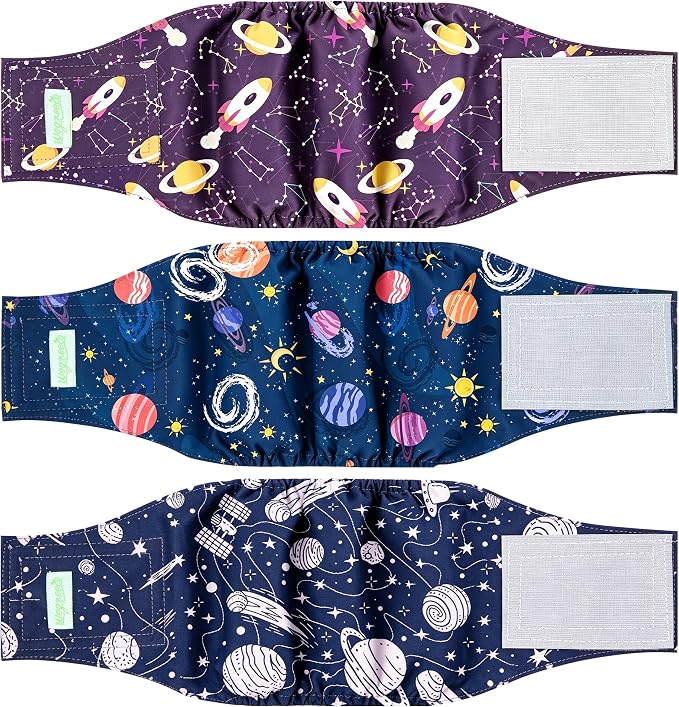 wegreeco Washable Male Dog Belly Band (Stylish Pattern) - Pack of 3 - Dog Diapers Male - Washable Male Dog Belly Wrap (Interstellar, Large)