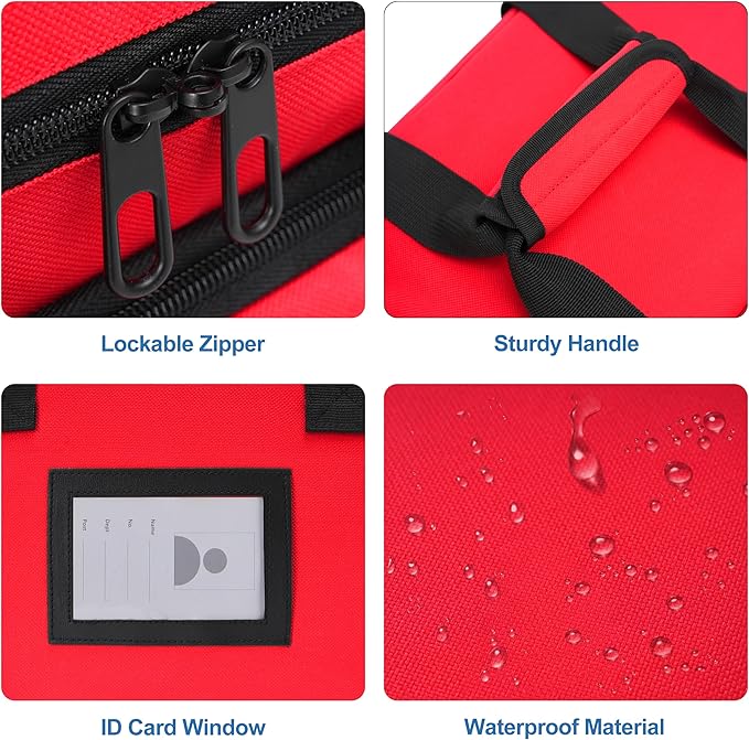 Large Medicine Storage Bag, Double Layer Pill Bottle Organizer Storage Bags with Lockable Zipper, Medication Travel Bag Carrying Case for Men Women (Red)