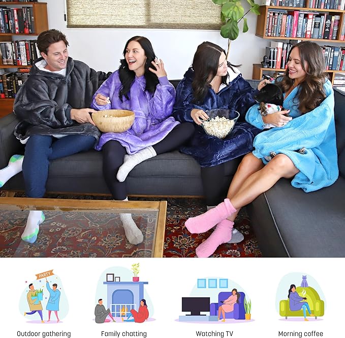 Catalonia Oversized Blanket Hoodie Sweatshirt, Wearable Sherpa Lounging Pullover for Adults Women Men