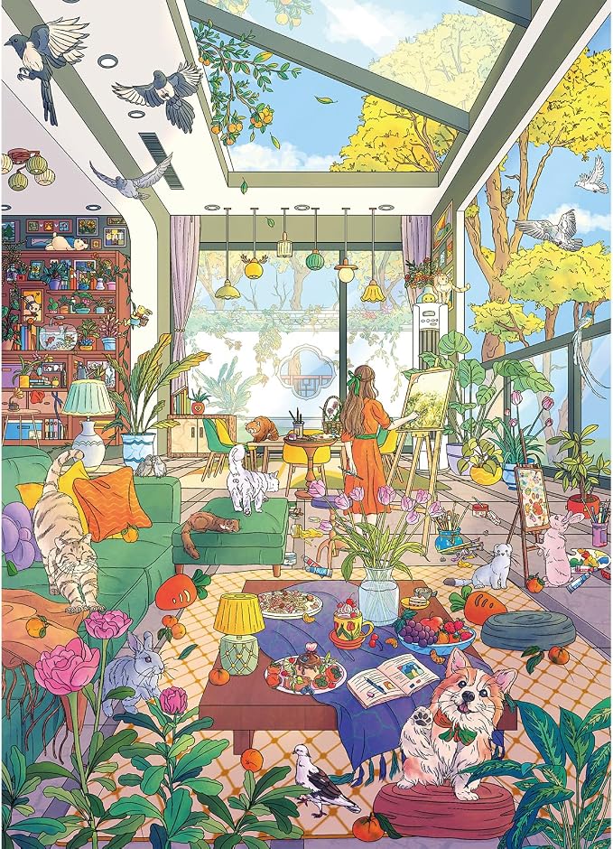1000 Piece Jigsaw Puzzles for Adults,Sunny Art Studio Puzzle with 1:1 HD Poster, Precise Interlocking, Letter Markings on Back, Dust-Free, Stress Relief & Ideal Family Game Gift
