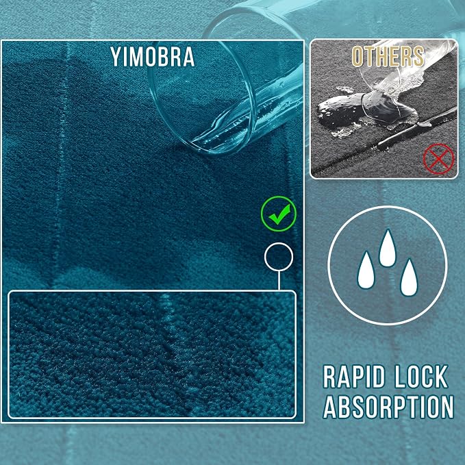 Yimobra Large Bath Mat 36"x24", Super Soft Quick Dry Memory Foam Bathroom Rug, Water Absorbent, Non Slip Backing Machine Washable for Tub Shower, Thick Comfort Support, Peacock Blue