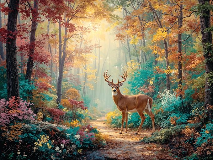 Adult Jigsaw Puzzle 1000 Piece Deer Dreams | Features a majestic whitetail buck in a fall forest scene. Great for game nights on a table, puzzleboard, or floor.