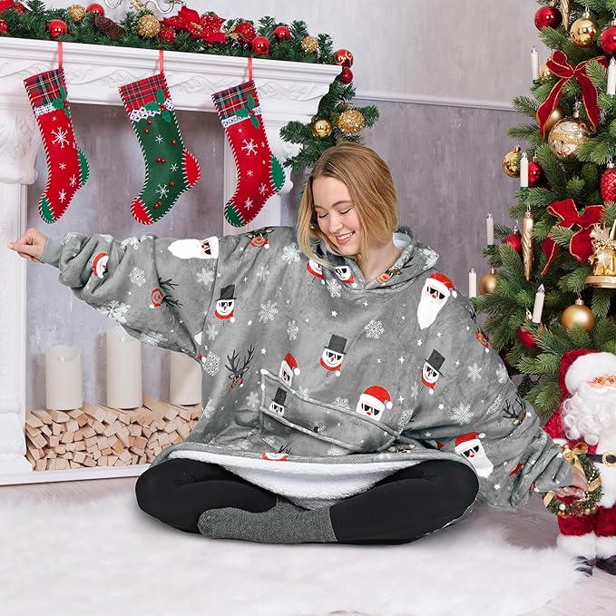 Catalonia Oversized Blanket Hoodie Sweatshirt, Wearable Sherpa Lounging Pullover for Adults Women Men