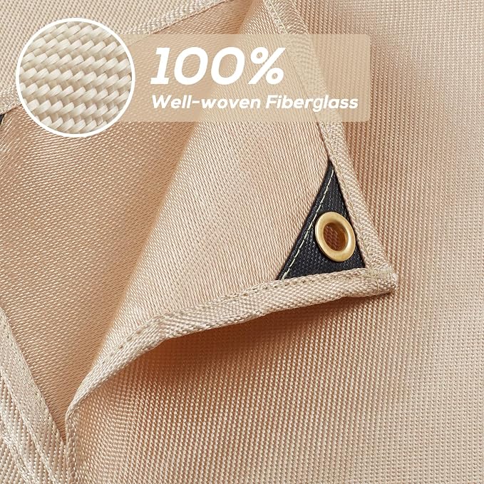 Heavy Duty Fiberglass Welding Blanket, Heat Resistant Blanket with Brass Grommets, Multi-Purpose Welding Mat for Grill, Smoker, Camping, Industrial Use (6x8 ft)
