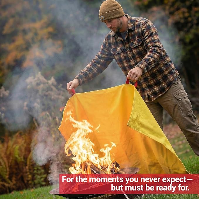 Emergency Fire Blanket, Silicone-Coated 40x40 UM9 Fiberglass, Rated to 1612°F, Smothers Kitchen, Home, RV & Camping Fires, National Park Foundation Partner, Designed in USA - Pack of 2