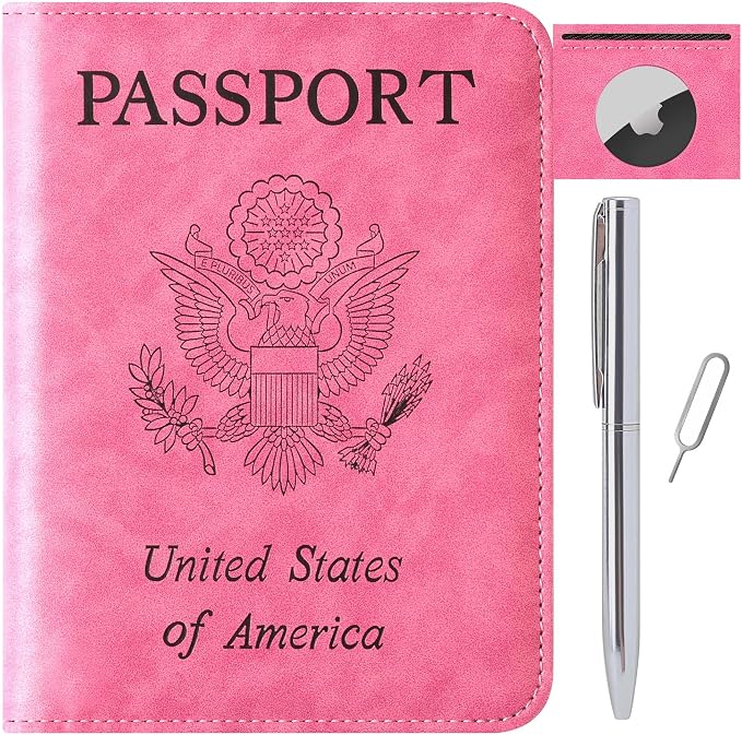 Airtag Passport Holder for Travel Essentials, RFID Passport Cover | Rfid Blocking Wallet, Synthetic Leather Case, Vacation Travel Accessories, For Women Men