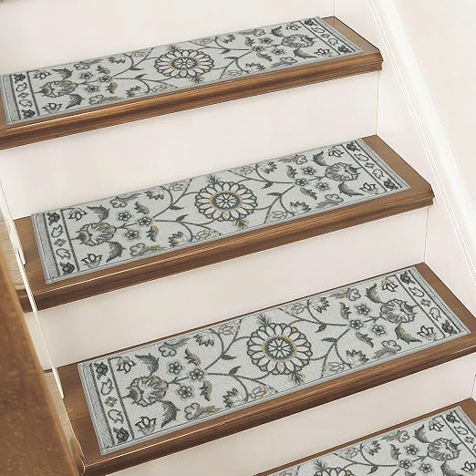 BEQHAUSE Stair Treads for Wooden Steps, 8"X30", 15pcs, Grey | Non-Slip Machine Washable Carpet Stair Treads, TPE Backing, 100% Polyester, Soft Indoor Stair Runner for Kids Elders and Pets