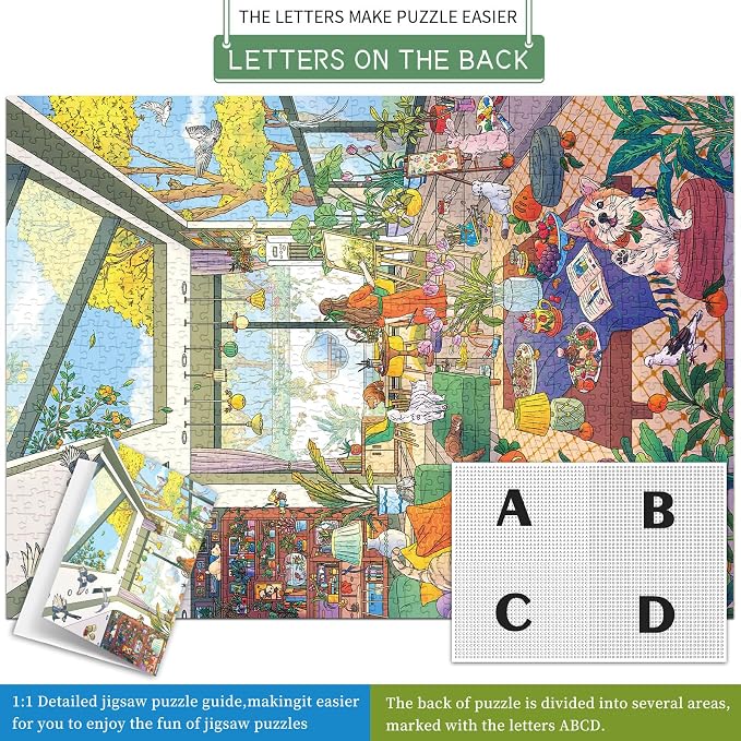 1000 Piece Jigsaw Puzzles for Adults,Sunny Art Studio Puzzle with 1:1 HD Poster, Precise Interlocking, Letter Markings on Back, Dust-Free, Stress Relief & Ideal Family Game Gift