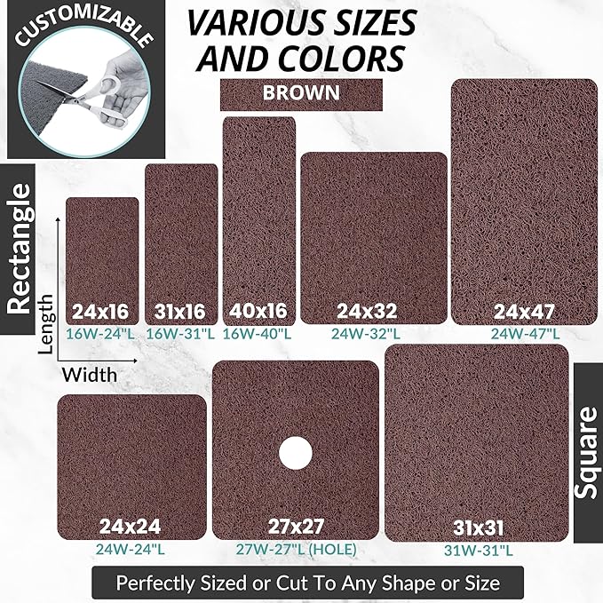 Soft Shower Mat Non Slip - PVC Loofah Inside or Outside Showers, Bathtubs, Bathrooms, and Wet Areas - Safe for Textured Tiled and Smooth Floor - No Suction Cups Secure Anti Slip (Brown 24 x 47)
