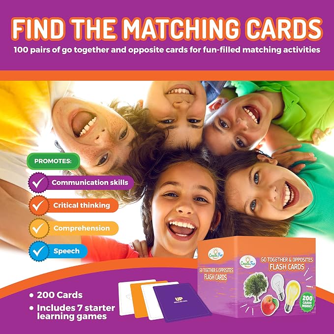 200 Go Together & Opposites Flash Cards for Speech Therapy, ESL | Real Photo Cards with Educational Language Matching Games - Speech Therapy,ELL,Autism,Dementia,Seniors & School Learning Kids