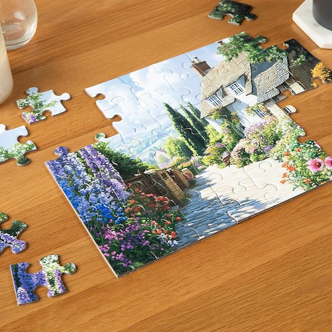 Large Piece Jigsaw Puzzle – Easy & Colorful, Dementia & Memory Activities for Seniors, Elderly Gifts, 48 Pieces, Cotswolds Cottage