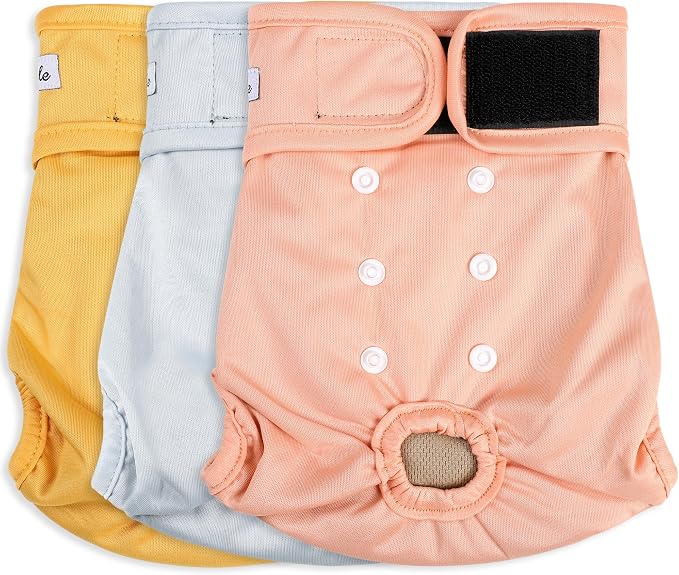 Female Dog Diapers - Premium Reusable Diapers for Doggie in Heat - Highly Absorbent Dog Diapers Female for Pet Incontinence with Adjustable Snaps Yellow, XXL