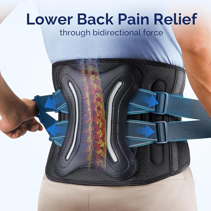 FEATOL Lower Back Brace with 5 Reinforced Stays for Women and Men, Adjustable Snug-Fit Lumbar Support Belt for Work, Size XXL, Waist 44.1-48.4 in, Grey