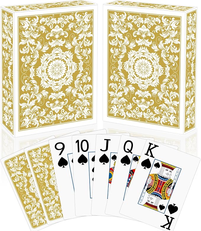 Playing Cards,Deck of Cards 2 Pack,Poker Cards Set,Jumbo Large Print Playing Cards for Adults Seniors,Card Games for Family Game Night Party Casino Magic (Gold)