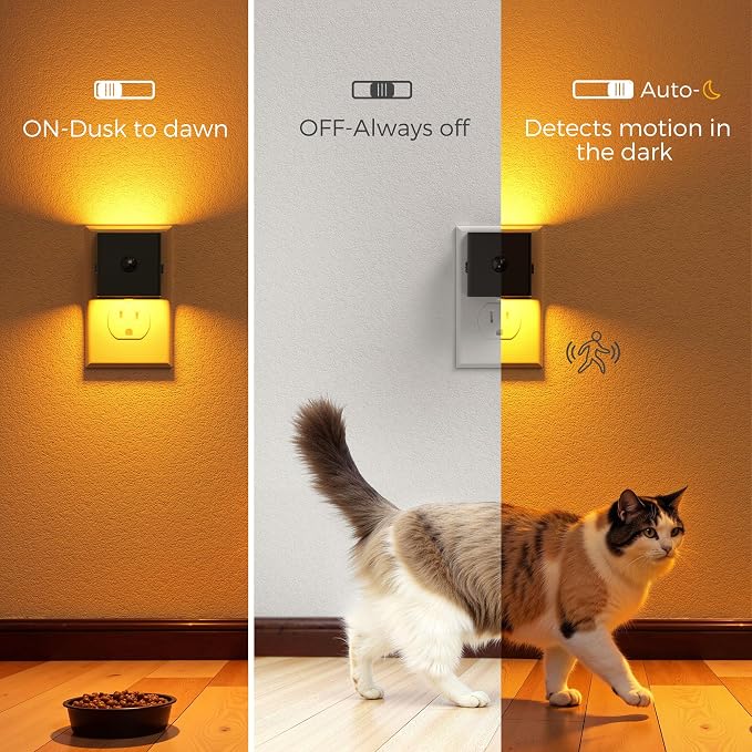 L LOHAS LED Motion Sensor Night Light, [4-Pack] Motion Activated Night Light, Motion Sensor and Dusk to Dawn Sensor, Brightness Adjustable,Amber Nightlight for Bathroom Hallway Kitchen