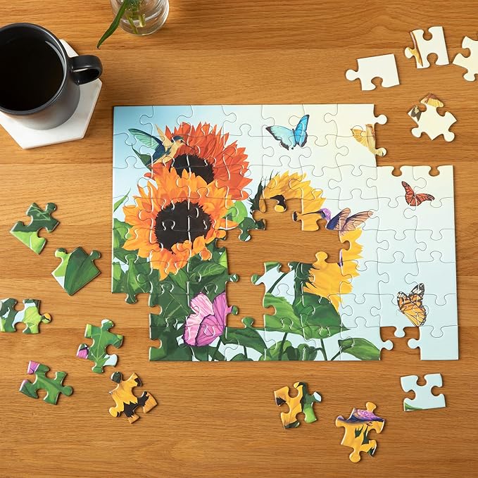 Large Piece Jigsaw Puzzle – Easy & Colorful, Dementia & Memory Activities for Seniors, Elderly Gifts, 72 Pieces, Summer Bloom
