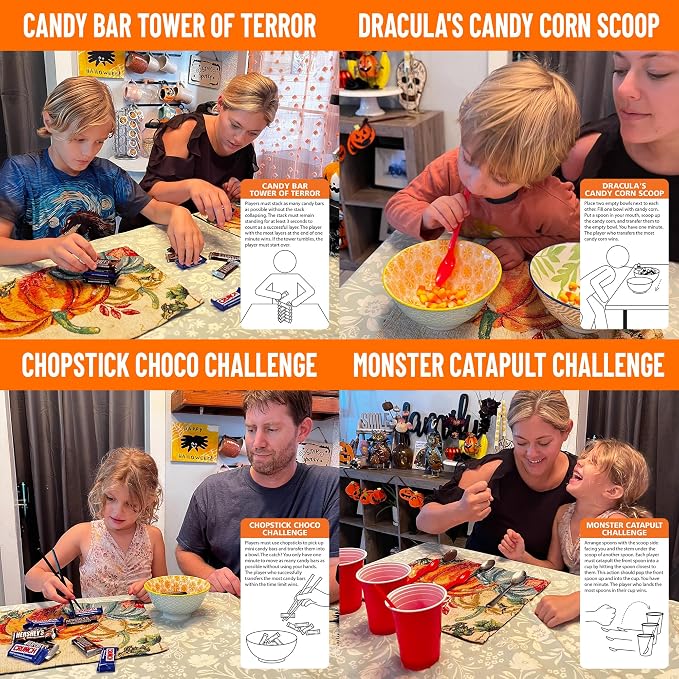 Funwares Minute of Fun Halloween Edition, 100 Challenges, 2-12 Players | Minute to Win It Style Spooky Games like Zombie Munch & Mummy Wrap, Uses Household Items, Halloween Party Hit, Ages 8+