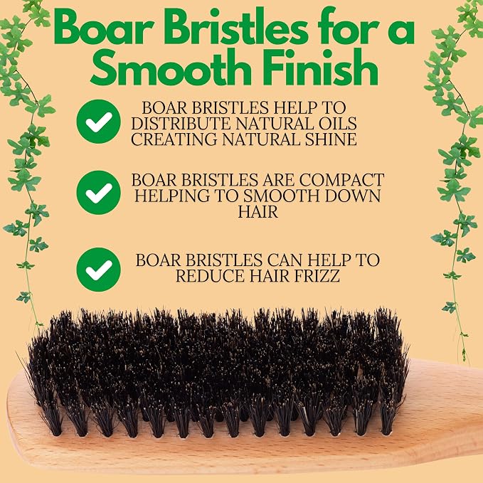 GranNaturals Boar Bristle Slick Back Hair Brush - Large Soft/Medium Smoothing Hairbrush to Style, Polish, & Lay Hair Down Flat to Create a Sleek Frizz Free Hairstyle for Women and Men