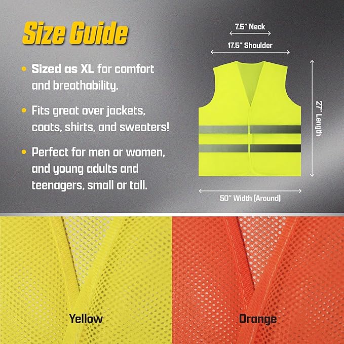 PeerBasics Safety Vests 5 Pack - Orange Reflective High Visibility, Men Women