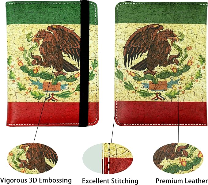 Mexico Flag Passport Holder for Women and Men PU Leather Passport Cover for Travel