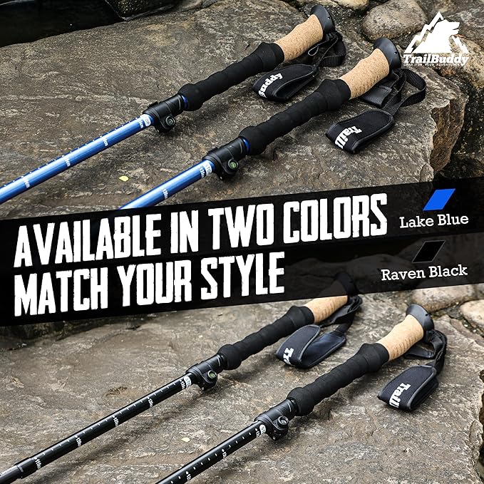 TrailBuddy Trekking Poles – Lightweight 7075 Aluminum Hiking Poles for Women, Men & Seniors – Collapsible or Foldable Walking Sticks for Travel, Trails & Balance