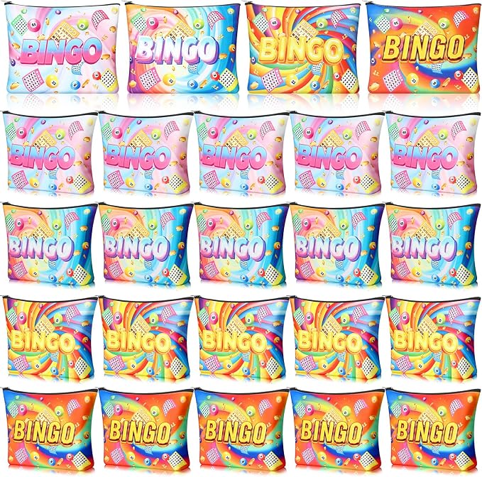 20 Pcs Bingo Gifts for Women Bingo Makeup Bags Dice Game Makeup Bags Casino Lover Gifts Travel Zipper Pouch Dice Game Present Birthday Present for Women Players