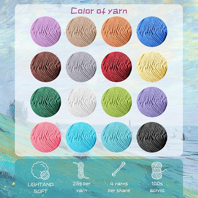 Yarniss Crochet Kits for Beginners with Bag,Crochet Set for Adults Including 1120 Yards Crochet Yarn 16 Colors,14 Size Ergonomic Crochet Hooks 2.0mm~10.0mm & Accessories,Slate Blue