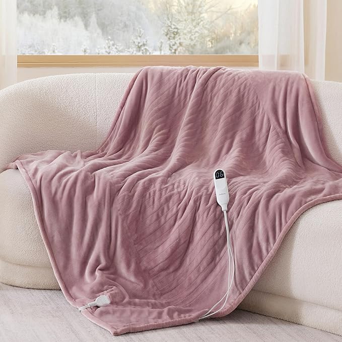 Bedsure Heated Blanket Throw Blanket - Fast Heating Electric Blanket, Soft Flannel Heated Throw with 4 Time Settings, 6 Heating Settings, Warm Gifts for Girls Women Grandma (50x60 inches, Woodrose)