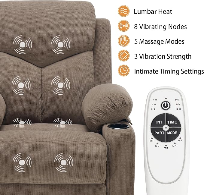 Power Lift Recliner Chair for Elderly with Massage, Electric Lift Chair with Remote, Cup Holders,USB & Type-C Ports for Living Room, L9913 (Coffee)