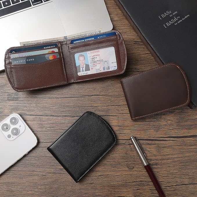 Polare Slim Curve Front Pocket RFID Blocking Italian Real Leather Bifold Wallet for Men (Coffee)