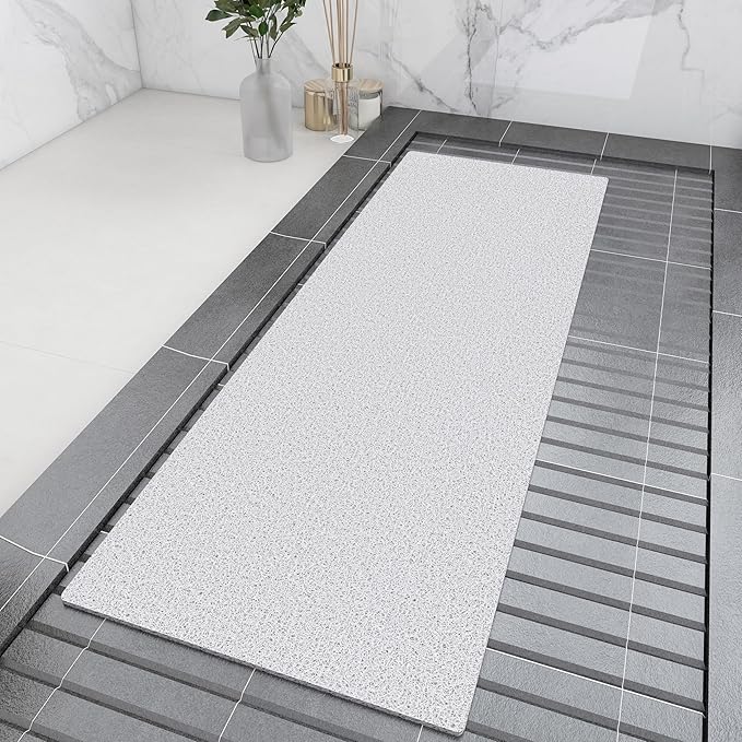 Bathtub Mat Non Slip, 47x17 Inch Shower Mats for Inside Shower, PVC Loofah Bathroom Mat Quick Dry with Drain Hole, Phthalate-Free Bath Mats for Shower Bathroom Tub and Wet Areas (White)