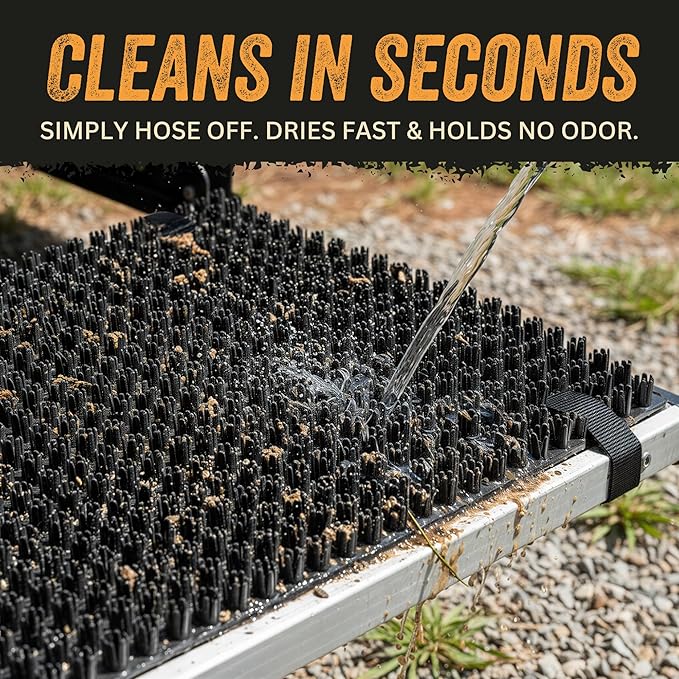 TrailScrubber RV Step Covers, Boot Brush Scrubber Mat for Camper Steps | RV Step Brush & Camper Step Covers, Fits Steps 18.5-22 in Wide, Non Slip Bristle Tread, Hose-off Clean, Straps Included
