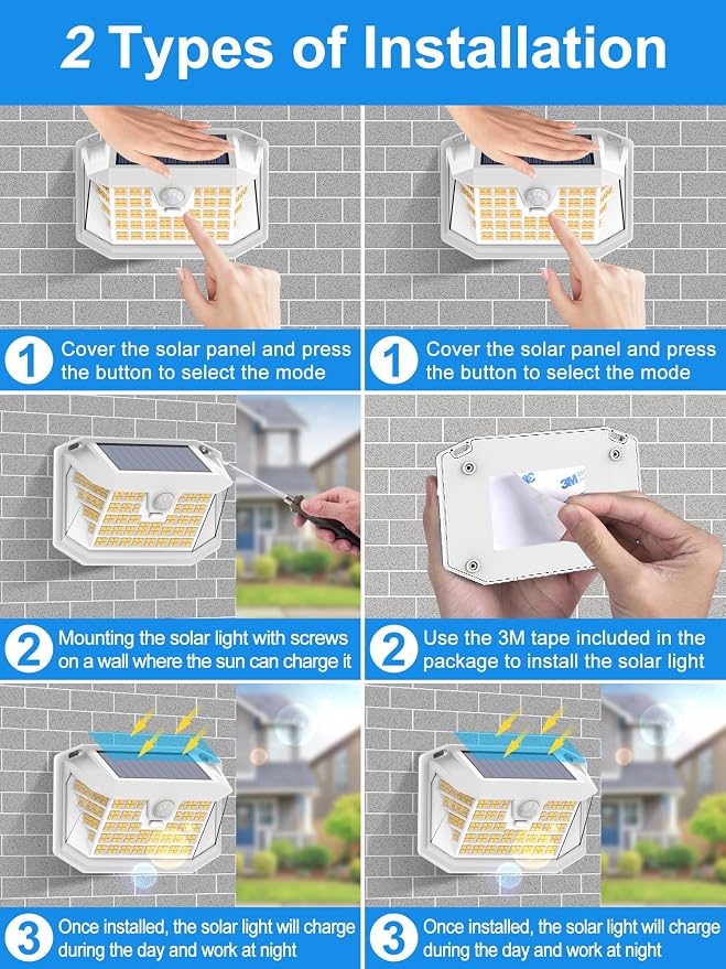 LANSOW Solar Motion Lights Outdoor 6 Pack, 188 LED/3 Modes, Warm White | Motion Sensor Outdoor Lights IP65 Waterproof 270° Lighting, Solar Powered Security Flood for Outside Yard Garden Wall Fence