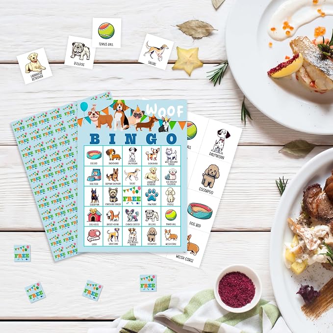 Dog Bingo Game Cards, Puppy Bingo Games for Adults, Doggy Cards Supplies, Pawty Party Birthday Party Decor Favors, Card Gifts for Dog Lovers Women Friends Family Holiday