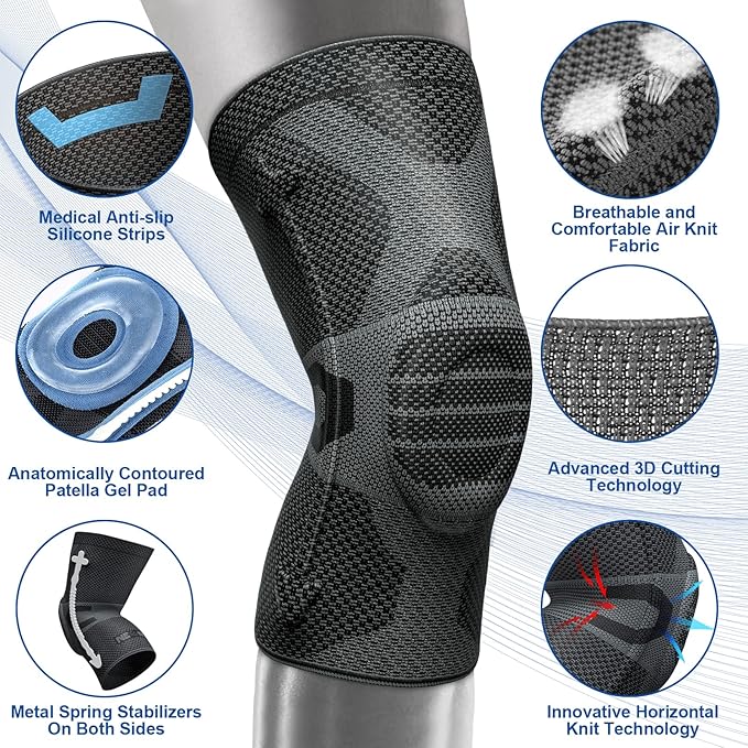 NEENCA Professional Knee Brace for Pain Relief, Medical Knee Compression Sleeve, Knee Support with Horizontal Knit Tech for Meniscus Tear, ACL, Arthritis, Joint Pain, Runner, Workout