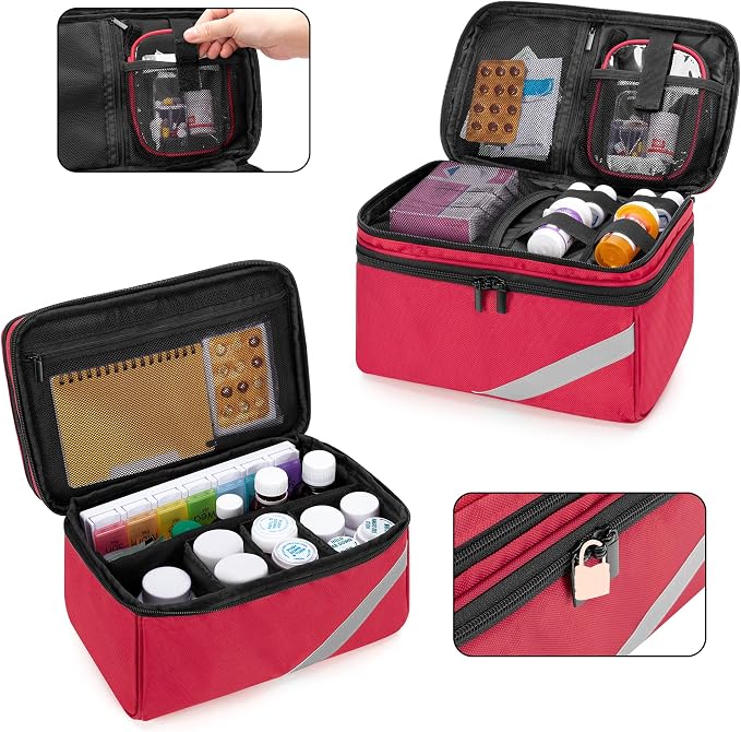 Trunab Medicine Storage and Organizer Bag Empty, Pill Bottle Organizer | with Portable Small Pouch, Home First Aid Box for Emergency Medication, Supplements or Medical Kits (Bag Only)