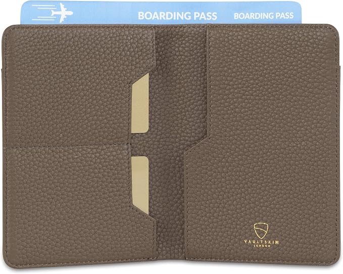 Vaultskin KENSINGTON Passport Holder for Travel, RFID Wallet (Matt Brown) | Slim genuine leather book cover, small case for men and women, inner sleeve, cards, cash, scan blocking protection, gift box