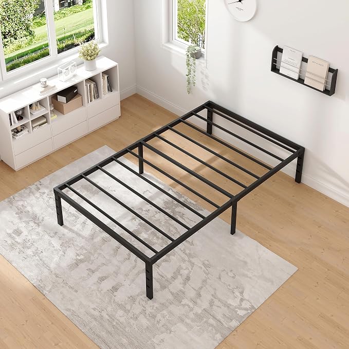 NEW JETO Metal Bed Frame,Twin Size Bed Frame with Storage Space,14 Inch | Heavy Duty Sturdy Mattress Foundation,Easy Assembly,No Box Spring Needed, Black