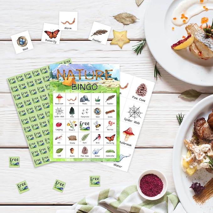 Nature Bingo Game Cards, Forest Trip Bingo Games for Adults, Natural Cards Supplies, Camping Field Birthday Party Decor Favors, Card Gifts for Hiker Women Friends Family Holiday, 05
