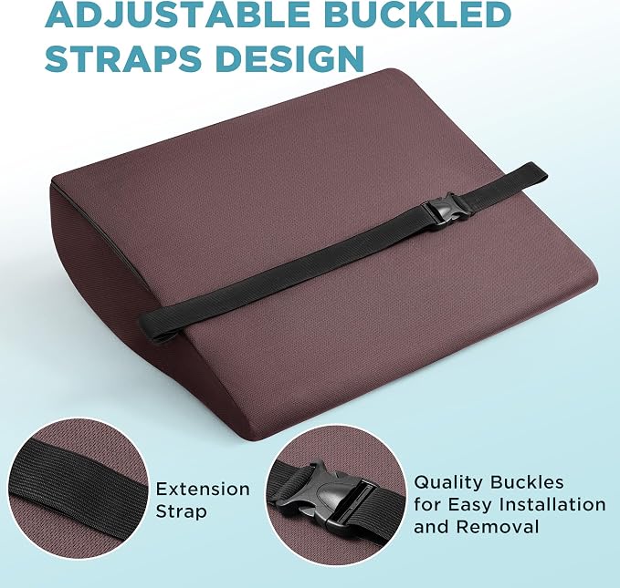 Dual-Layer Memory Foam Lumbar Support Pillow for Recliner, Coffee | Back Support Cushion with Adjustable Strap & Washable Cover, Ergonomic Lumbar Pillow for Elderly Back Pain Relief Couch Sofa