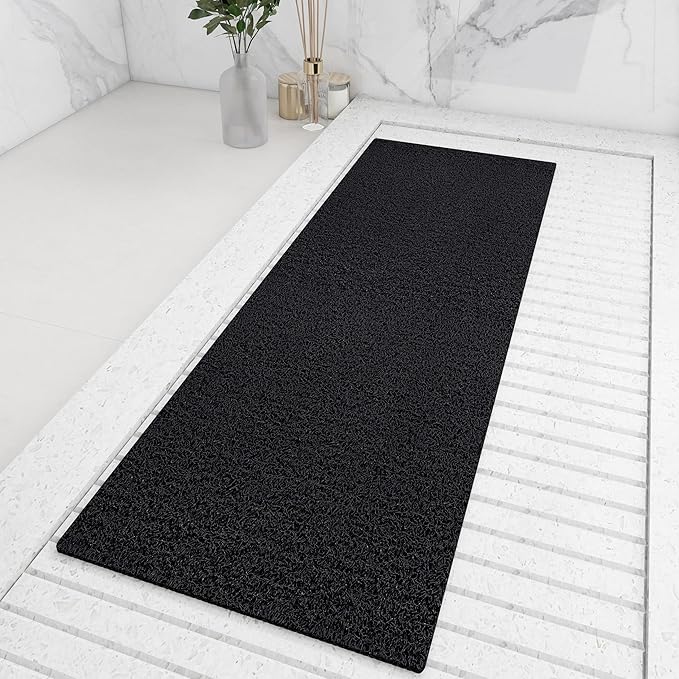 Bathtub Mat Non Slip, 47x17 Inch Shower Mats for Inside Shower, PVC Loofah Bathroom Mat Quick Dry with Drain Hole, Phthalate-Free Bath Mats for Shower Bathroom Tub and Wet Areas (Black)