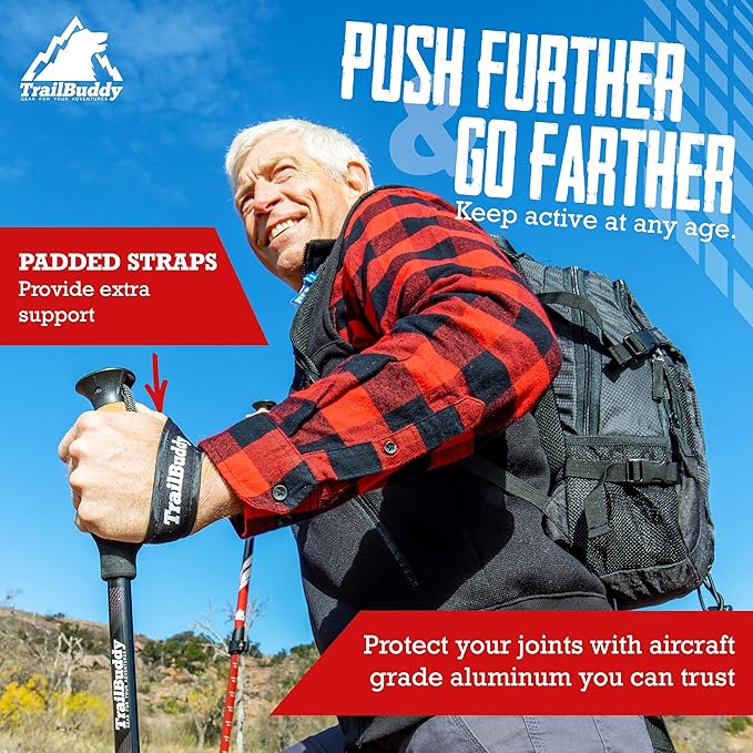 TrailBuddy Trekking Poles – Lightweight 7075 Aluminum Hiking Poles for Women, Men & Seniors – Collapsible or Foldable Walking Sticks for Travel, Trails & Balance