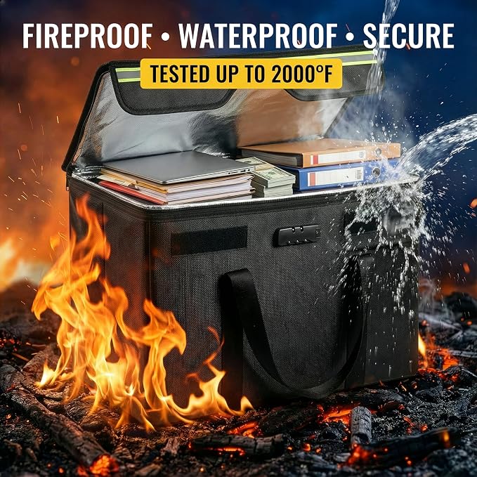 Large Fireproof File Box 24x12x12 inches, Used for Storing Valuable Items Such as Photo Albums and Cash. Large Fireproof File Box with Password Lock and Reflective Strip, Large Storage Capacity